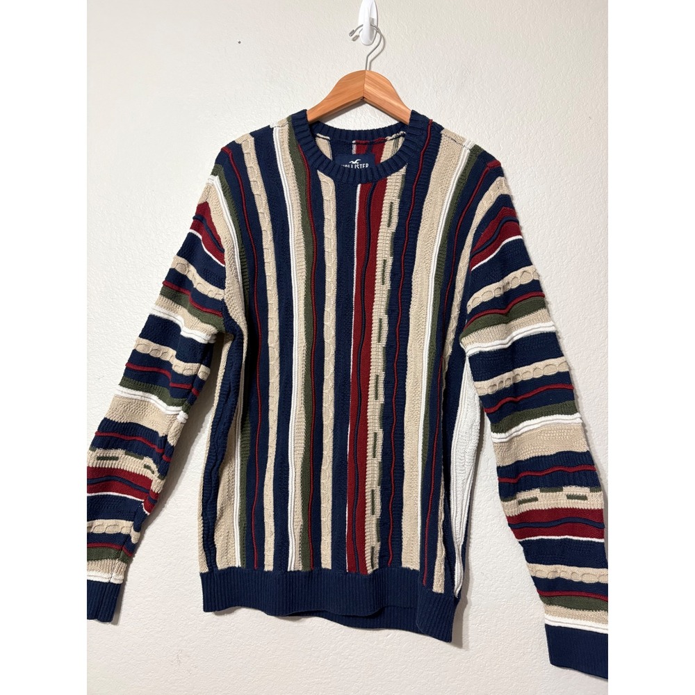 Hollister Mens Vintage Y2K Coogie Style 3D Textured Knit Sweater Multi Medium